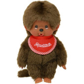 Monchhichi Jongen bruin met rode slabber (20cm)